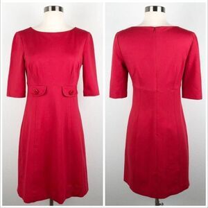 Trina Turk Red Sheath Dress Career Office Wear Button Detail 3/4 Sleeve